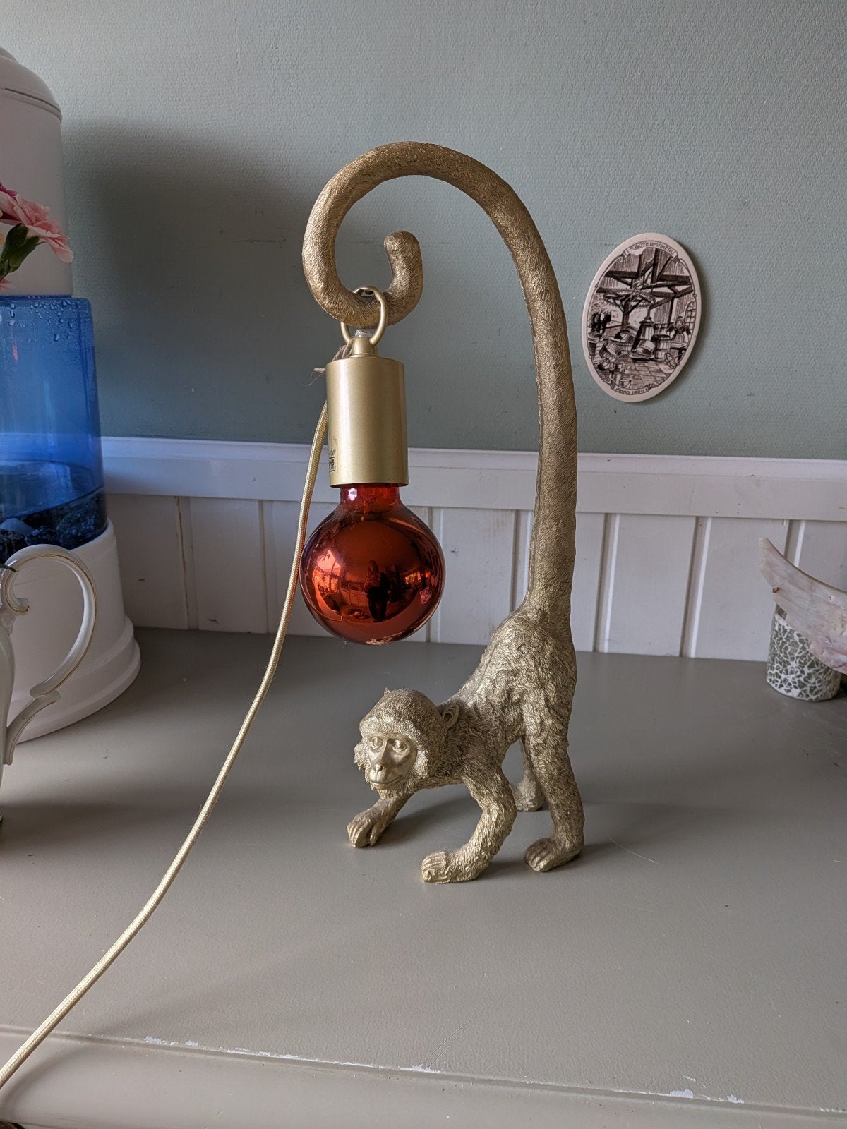 Gouden Aap Lamp - Unieke Decoratieve Tafellamp, Ophalen, Zo goed als nieuw, Modern, Speels, Decoratief