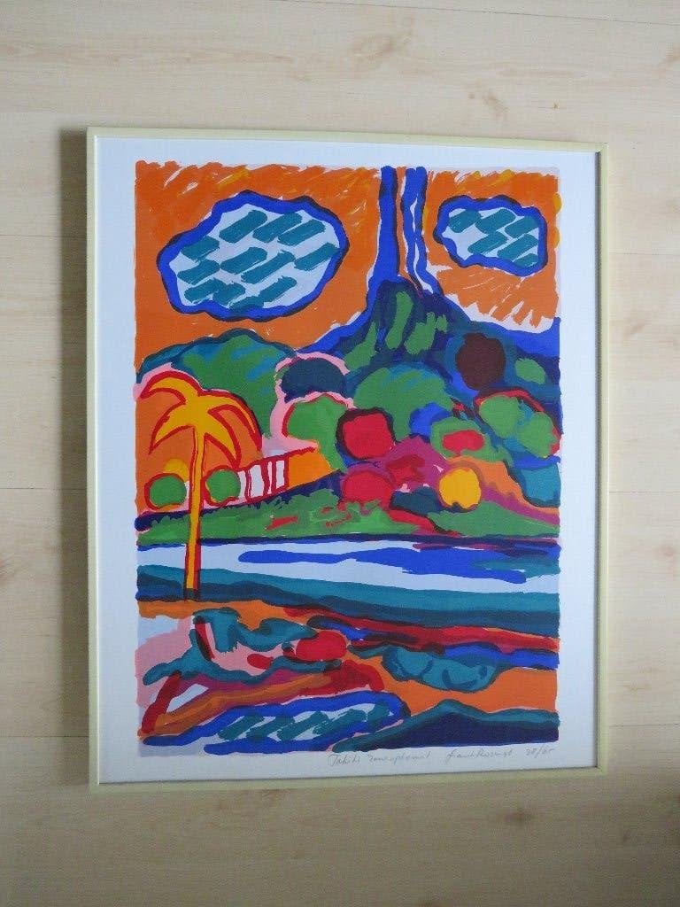 Zeefdruk Frank Rosen  "Tahiti zonsopkomst", Ophalen of Verzenden, Landschappen, Zeefdruk