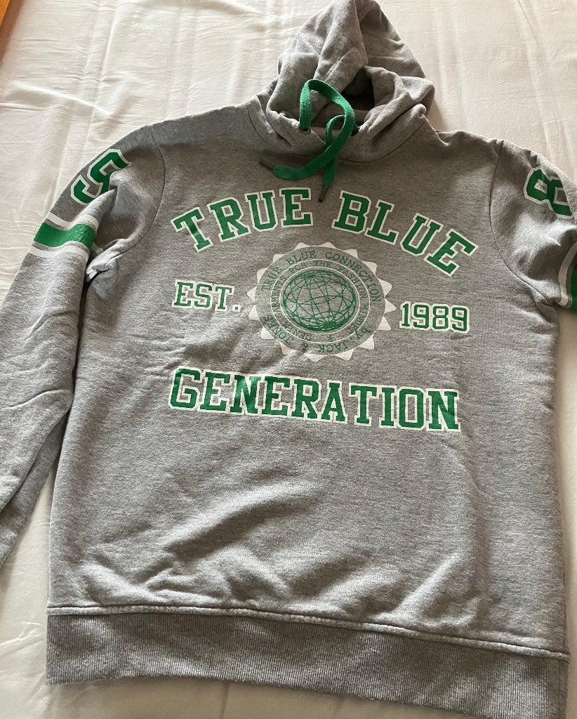 grijze sweater met groene opdruk, Maat 52/54 (L), Ophalen of Verzenden, Zo goed als nieuw, Grijs