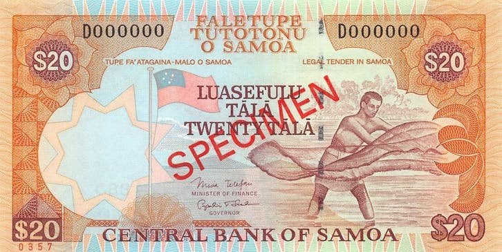 Samoa 20 Tala 2005 Unc Specimen Pn 35bs, Postzegels en Munten, Ophalen of Verzenden, Los biljet