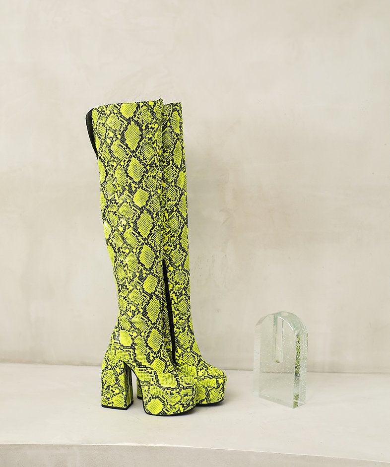 Groene slangen overknee laarzen dames vrouwen hoge laarsjes, Verzenden, Nieuw, Groen, Hoge laarzen