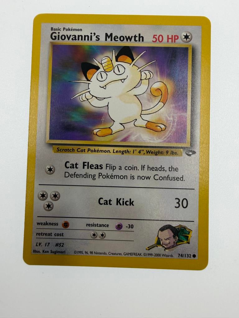 Giovanni's Meowth Pokémon Kaart (74/132) - Gym Challenge, Ophalen of Verzenden, Zo goed als nieuw, Losse kaart