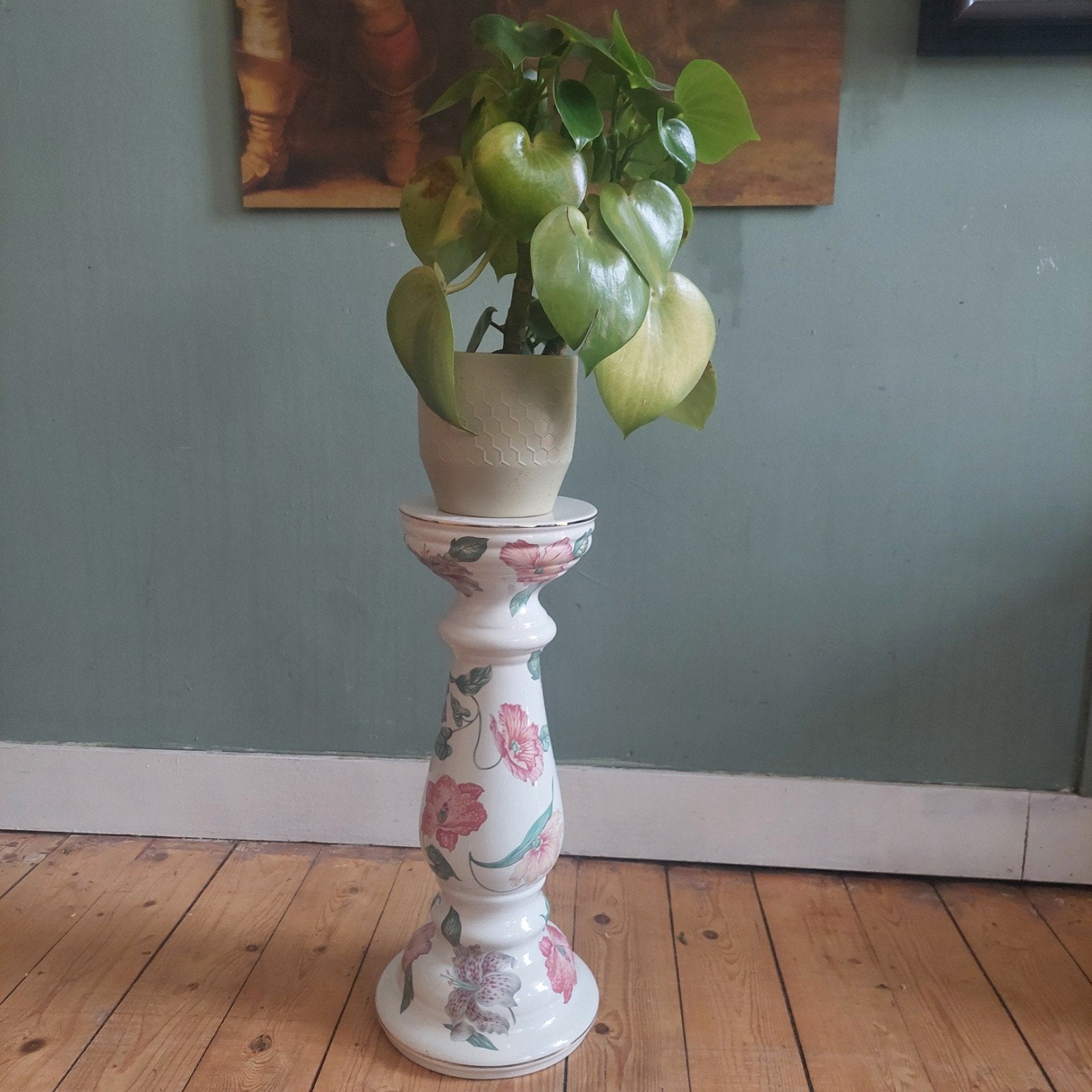 Vintage Keramische Plantenstandaard / Piëdestal met Bloemen, Ophalen, .., ., .
