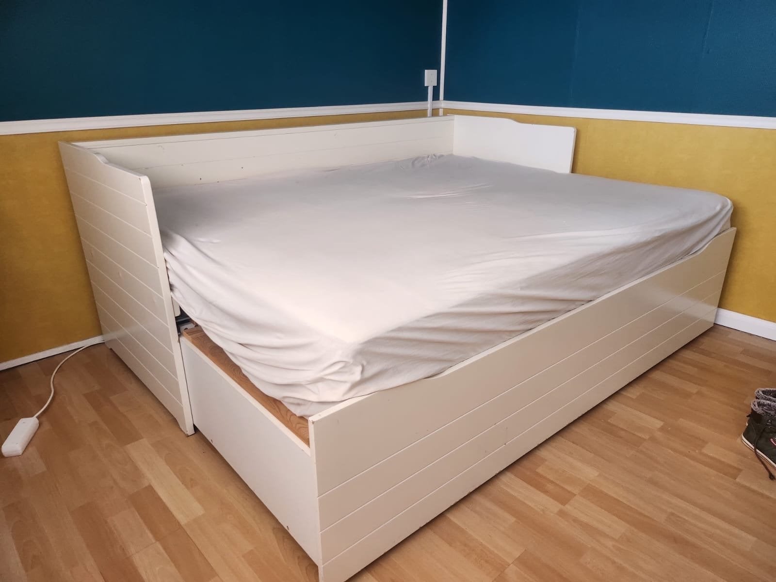 IKEA Hemnes Bedbank - Uitschuifbaar Een- of Tweepersoons, Ophalen, Wit, Tweepersoons, 80 cm