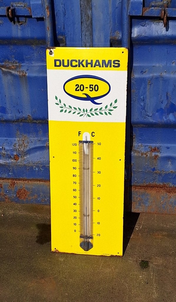 Emaille Duckhams Motor Oil thermometer., Reclamebord, Gebruikt, ., .