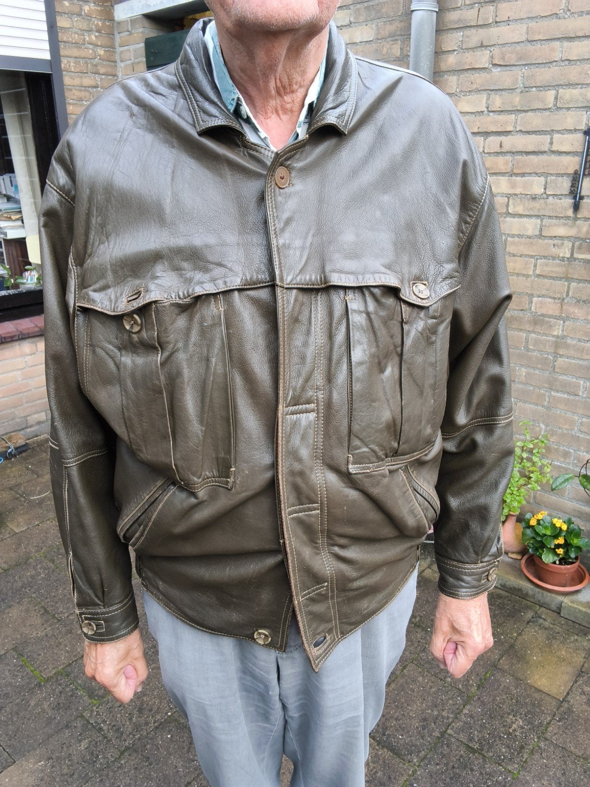 leren jas, Ophalen, Gedragen, Maat 56/58 (XL), Bruin