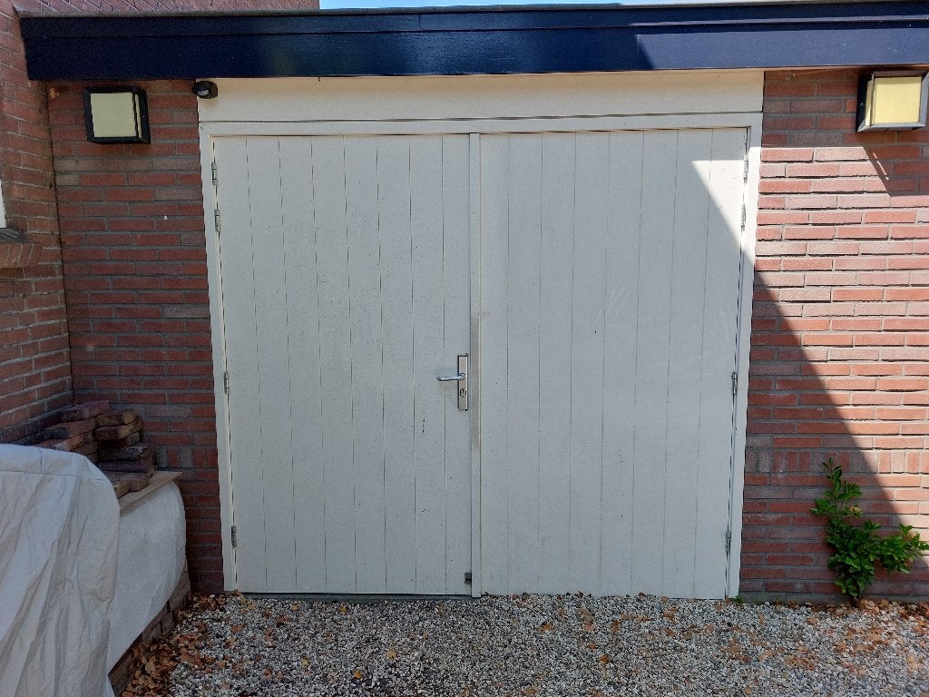 dubbele garagedeur, Doe-het-zelf en Verbouw, Ophalen, Gebruikt, 120 cm of meer, Garagedeur