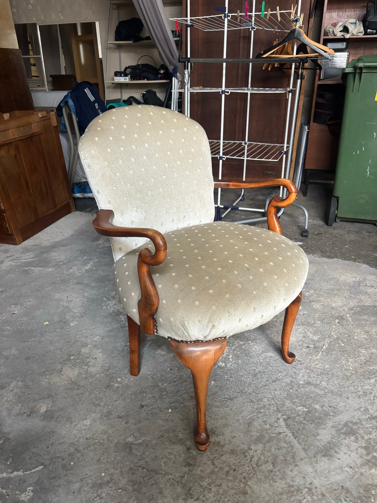 Antieke Queen Anne stoel - Fluweel - Comfortabel, Ophalen