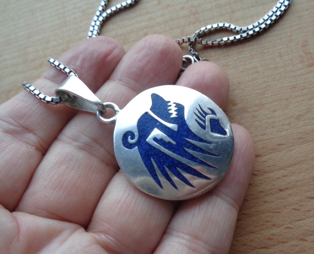 zilveren ketting met grote hanger met lapis lazulli [632], Met hanger, Verzenden, Zo goed als nieuw, Zilver