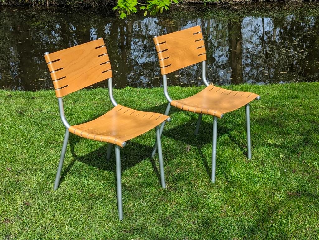 2x vintage Dutch design Harvink stoelen Ruud Jan Kokke, Gebruikt, Twee, Bruin, Design