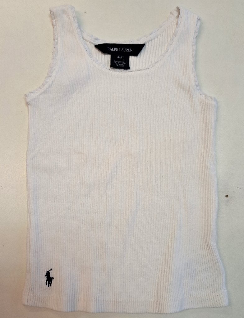 Ralph Lauren rib tank top creme wit blauwe ruiter 104 45446