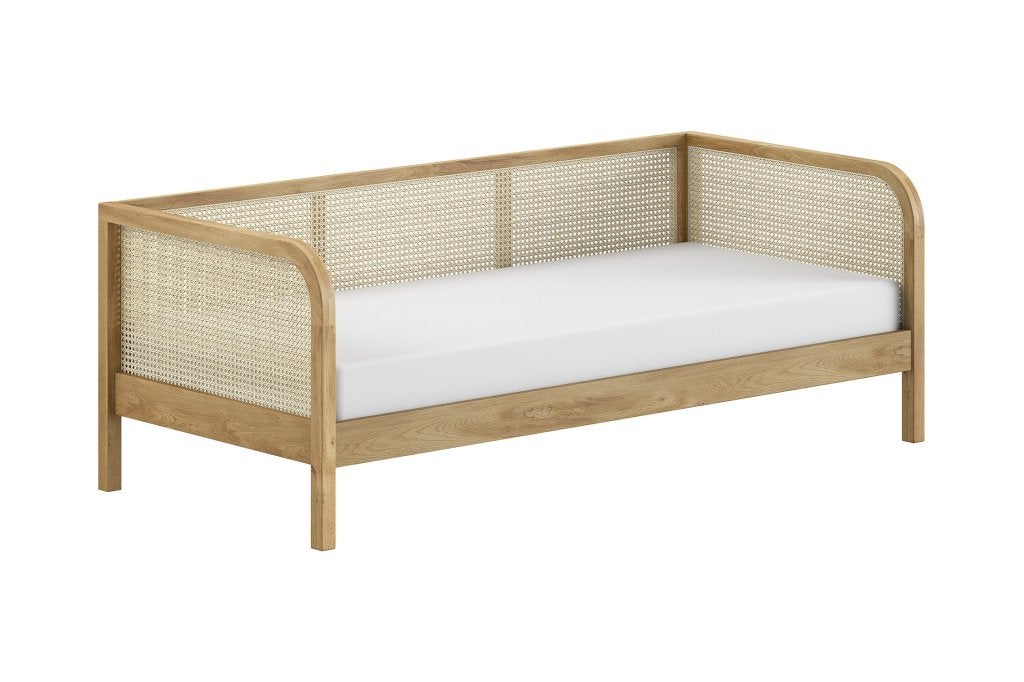 Olive kajuitbed rotan - 90x200 - Massief eiken, Niet ingevuld, Niet ingevuld, Niet ingevuld