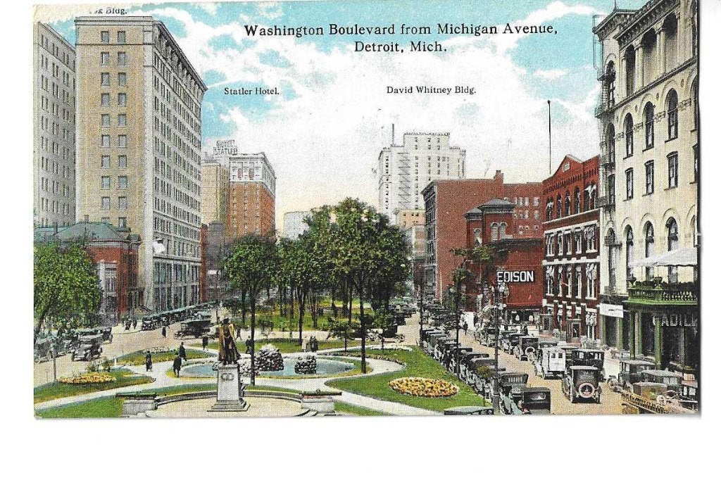 detroit  michigan  usa  washington boulevard, Verzamelen, Verzenden, 1920 tot 1940, Ongelopen, Buiten Europa