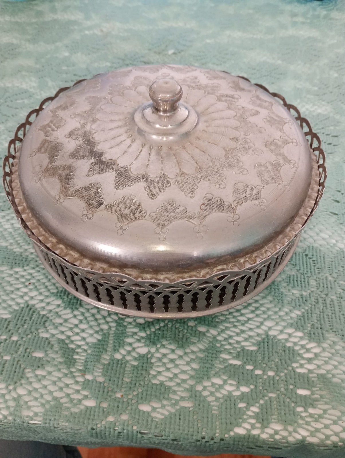 Vintage verzilverde schaal met deksel, decoratief, Antiek en Kunst, Ophalen of Verzenden