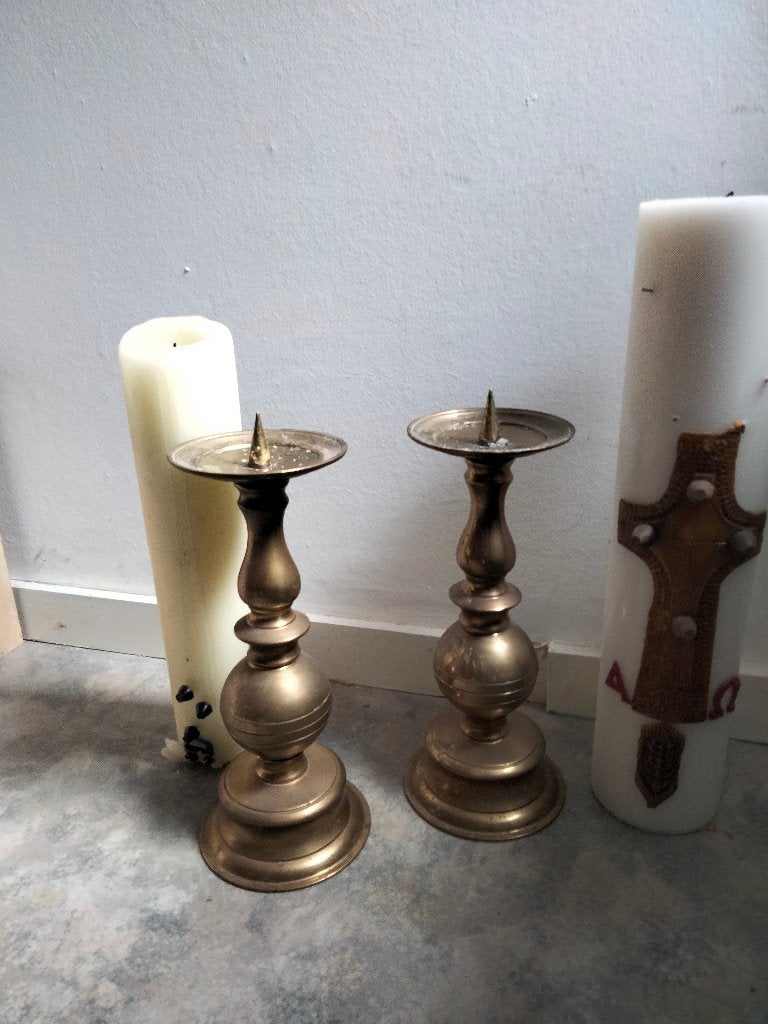 set kandelaars, 31 cm, Gebruikt, Overige merken, Geel