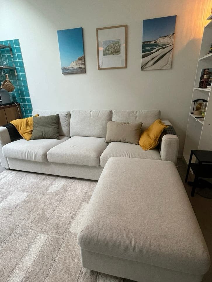 Ikea Vimle + voetenbank / footstool, Ophalen, Driepersoons, 75 tot 100 cm, Zo goed als nieuw