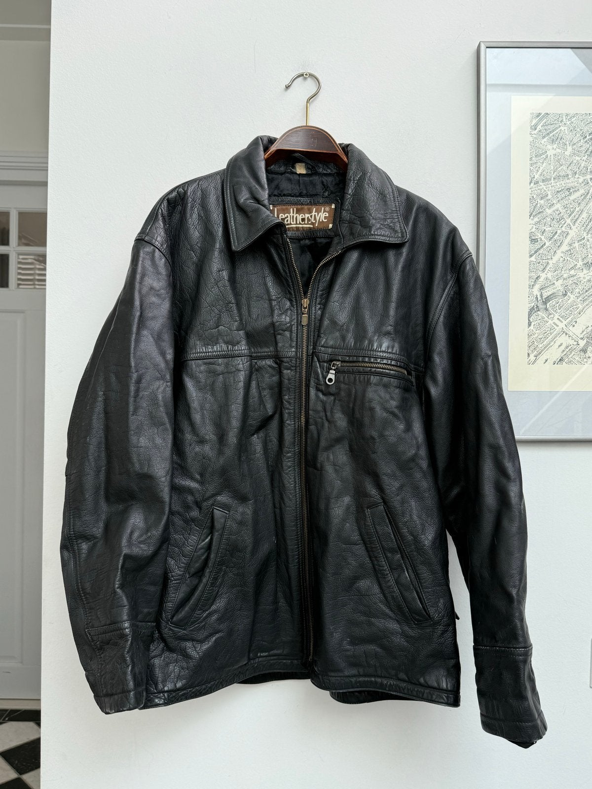 Vintage Leren Harrington Jas - Jaren '90 - Maat XL, Ophalen of Verzenden, Gedragen, Maat 56/58 (XL), Zwart
