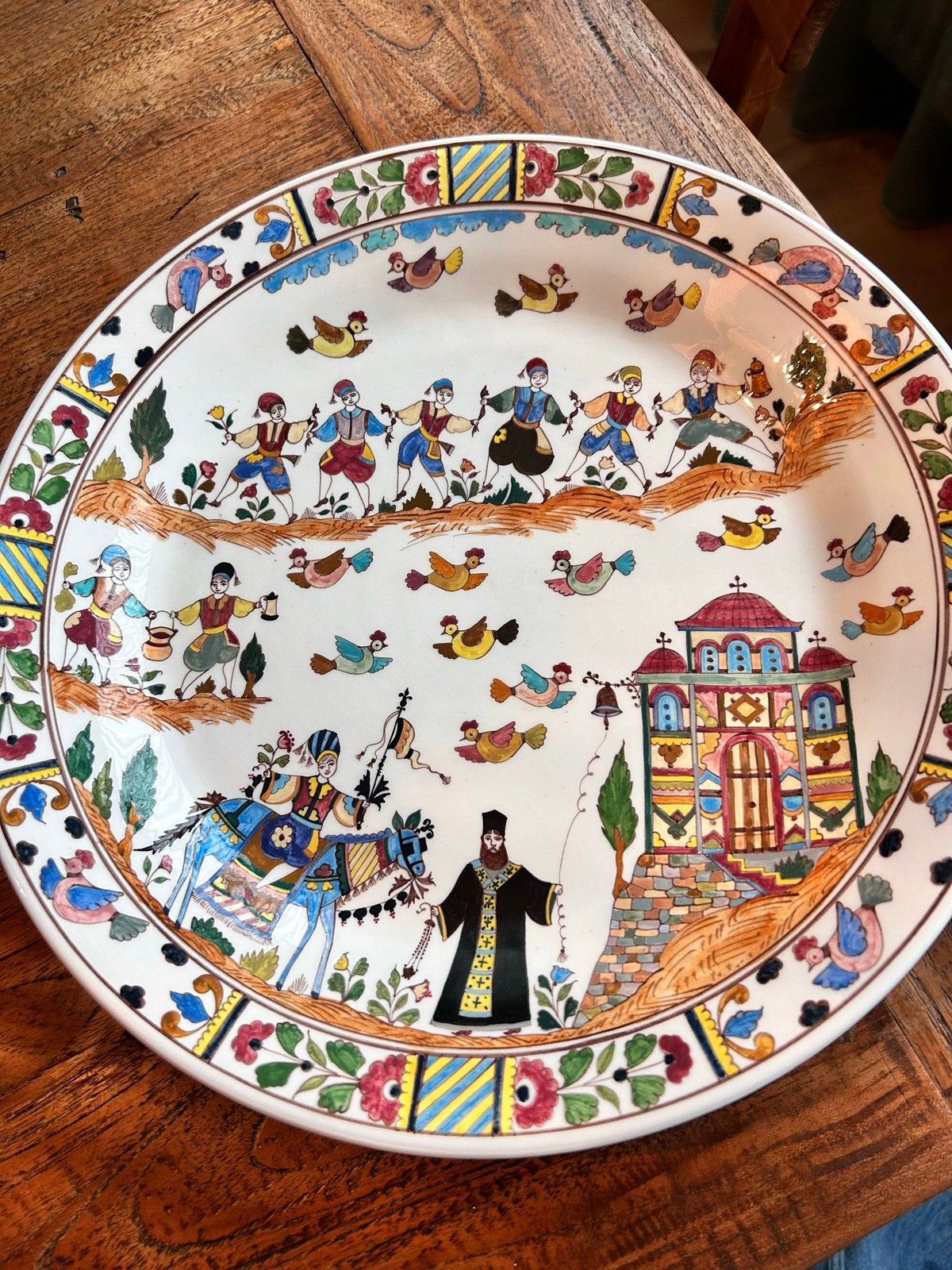 Decoratief bord handgeschilderd Grieks 1986 - 35 cm, Antiek en Kunst, Antiek | Wandborden en Tegels, Ophalen