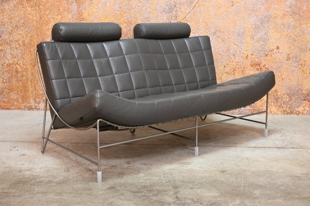 ZGANieuw! grijze leren Leolux Volare design bank, Leolux, Leolux, 150 tot 200 cm, Tweepersoons