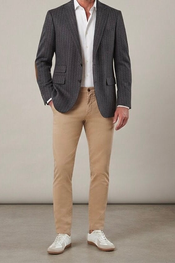 Tommy Hilfiger colbert | Grijze krijtstreep | Maat 50., Ophalen of Verzenden, Zo goed als nieuw, Maat 48/50 (M), Grijs