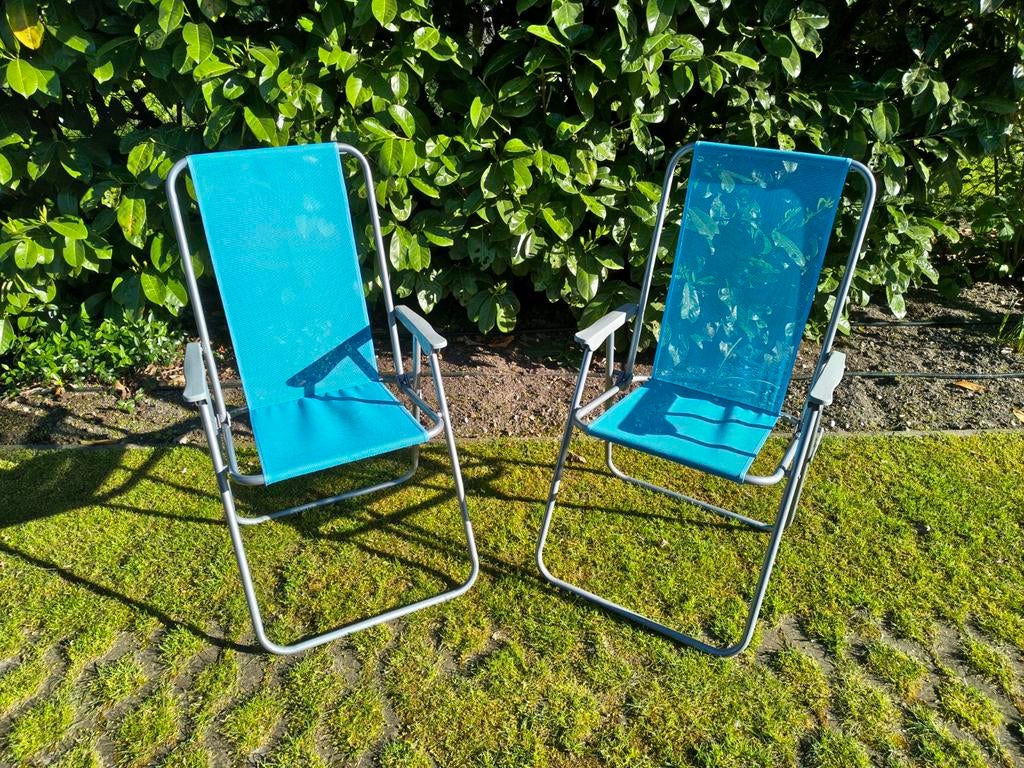 2x Uitklapbare tuinstoeltjes, goede staat, Tuin en Terras, Ophalen, Gebruikt, Aluminium, Inklapbaar