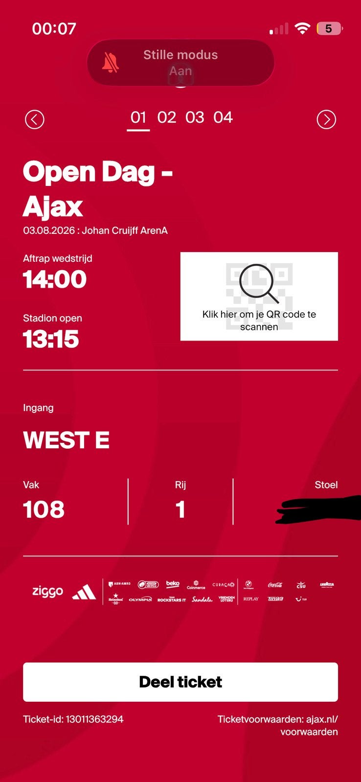Opendag ajax 3 augustus rij 1, Tickets en Kaartjes, Losse kaart, Drie personen of meer, Augustus