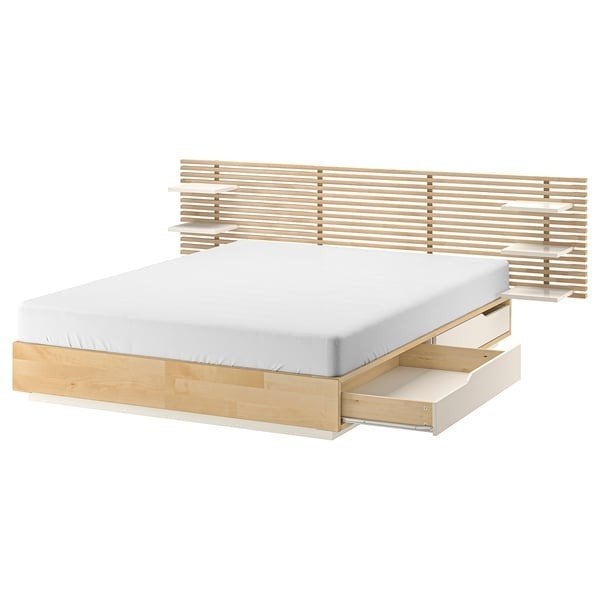 Ikea Mandal Bed 160x200 met opberglades, Huis en Inrichting, Gebruikt, Modern, Scandinavisch, Beige, Tweepersoons