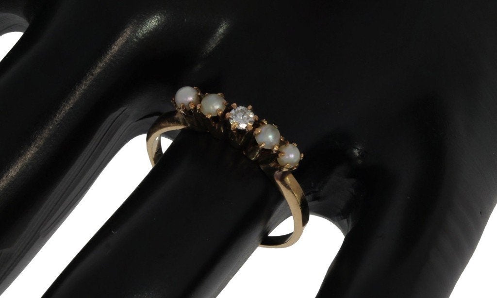 Diamant parel fraai antieke 14k gouden dames ring briljant
