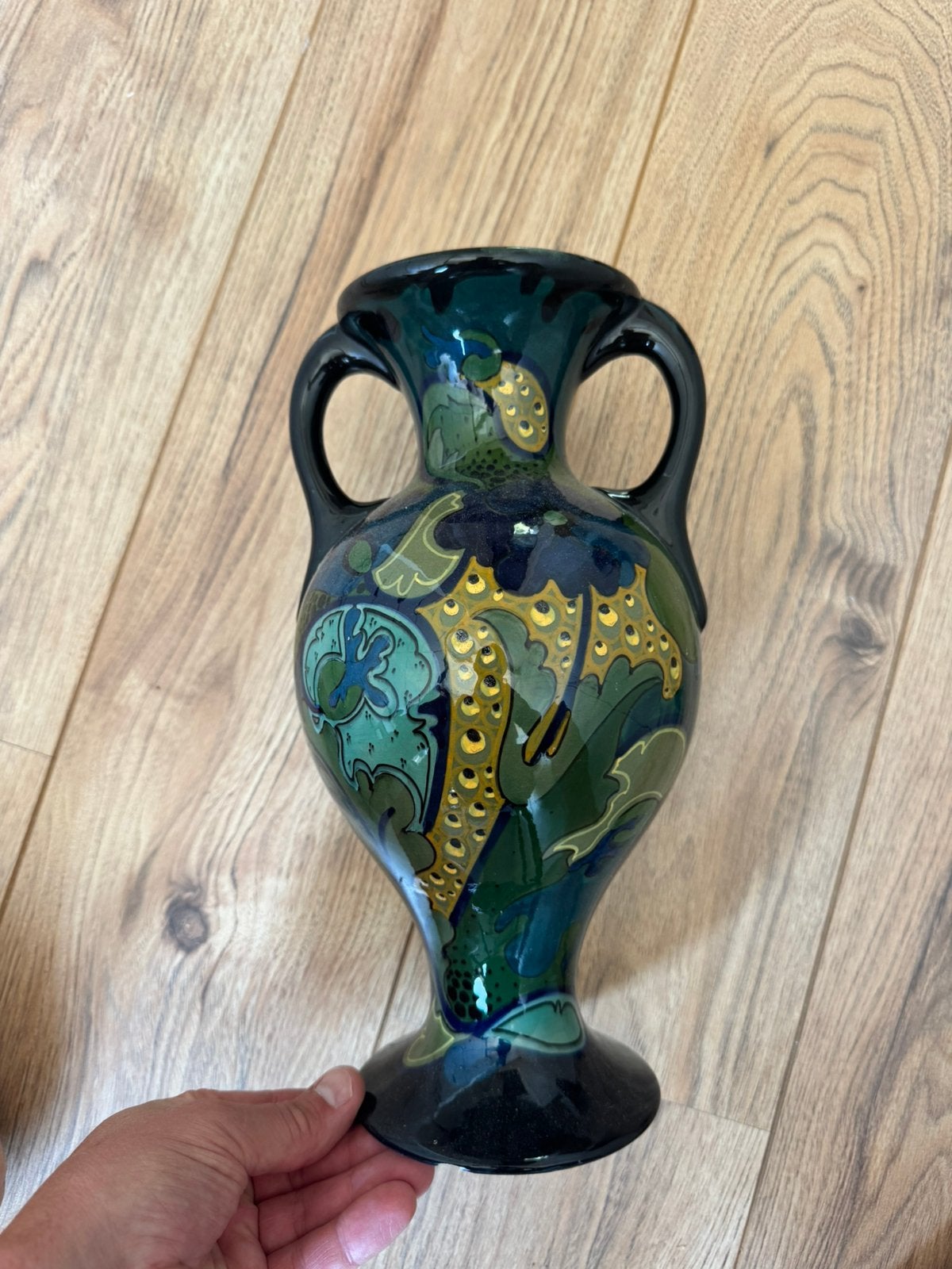Gouda Holland plateel vaas met oren – Art Deco – ca. 31 cm, Antiek en Kunst, Antiek | Vazen, Ophalen
