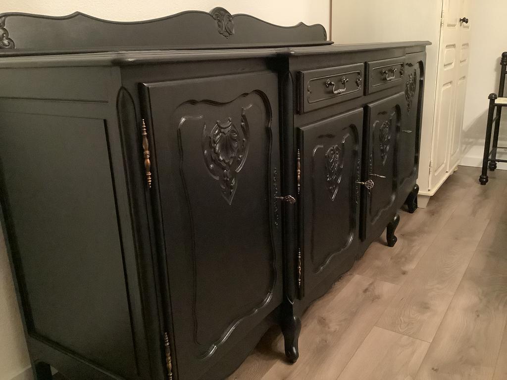 Zwart Queen Ann dressoir brocante nachtkastjes ladekastje, Huis en Inrichting, Woonaccessoires | Kamerschermen, Ophalen, Zo goed als nieuw