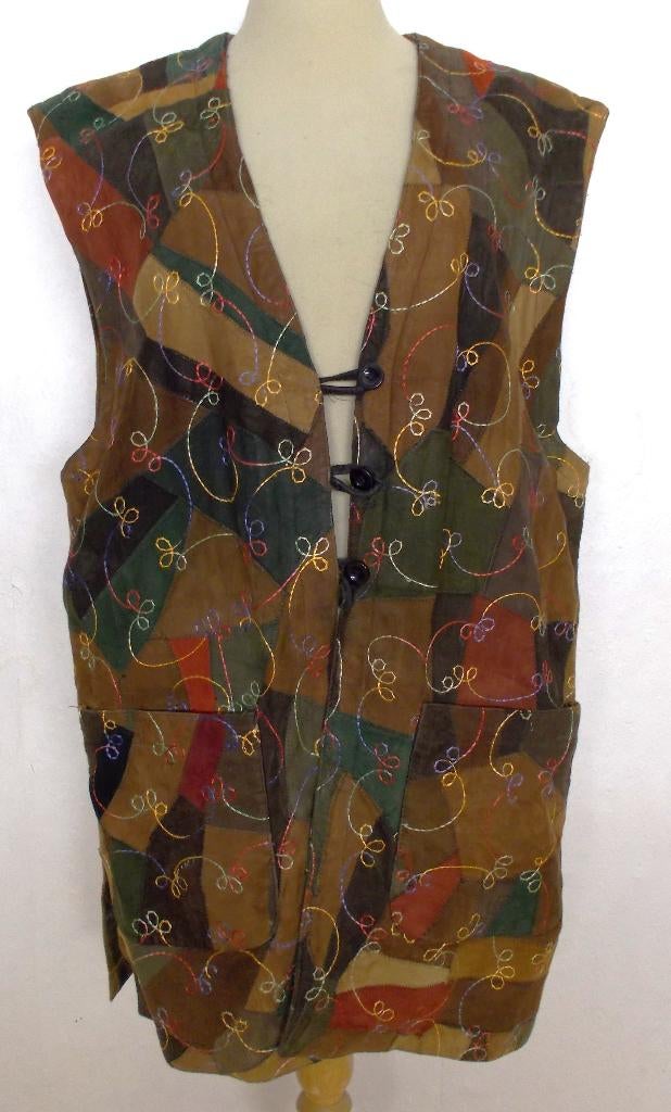 Apart vintage 100% leren vest met borduursels! 42/XL, Bruin, Verzenden, Maat 42/44 (L), Zo goed als nieuw