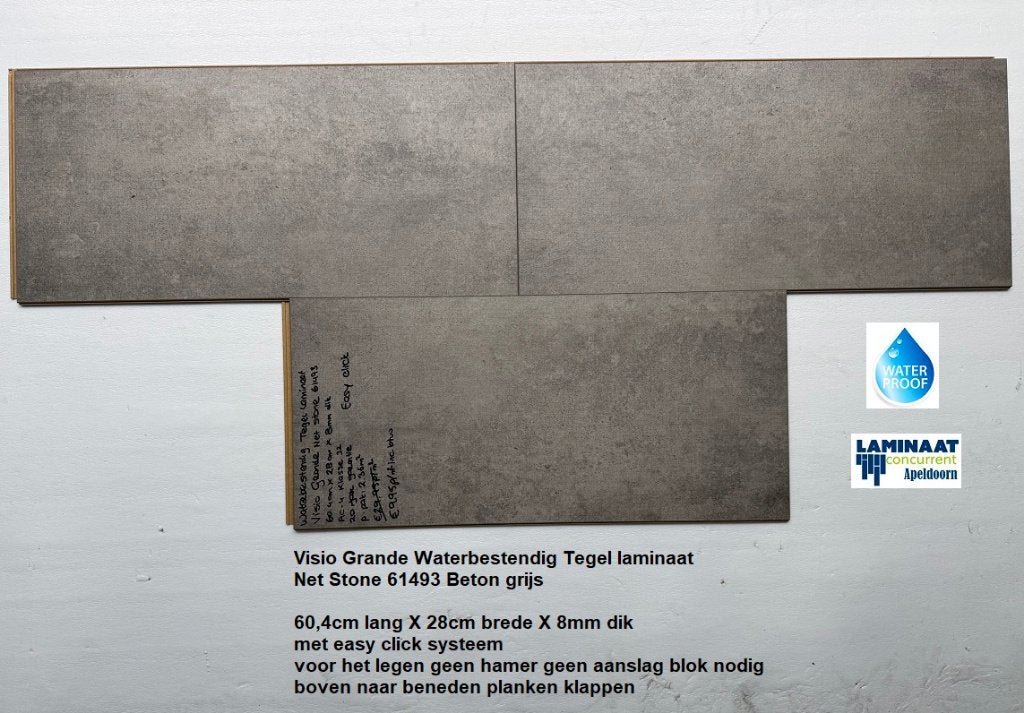Waterbestendig Tegel Laminaat Beton Grijs €9,95m2 Goedkoop, 75 m² of meer, Nieuw, Ophalen of Verzenden, Grijs