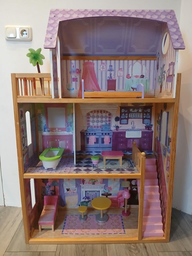 Kidkraft Barbiepoppenhuis met accessoires en opbergbox, Kinderen en Baby's, Ophalen, Gebruikt, Meisje
