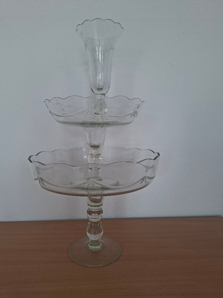 Vintage glazen 3 delige epergne (3 delige glazen etagere), Ophalen