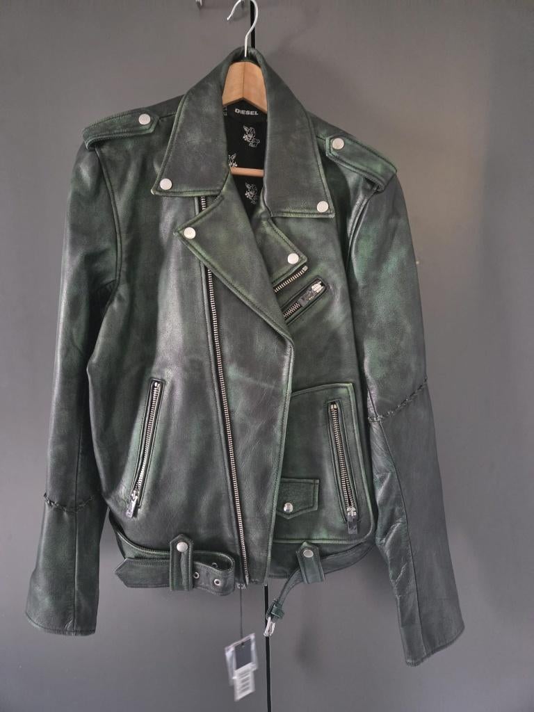 Diesel Leren Biker Jacket L Grime - Maat L, Ophalen, Maat 52/54 (L), Diesel, Zo goed als nieuw