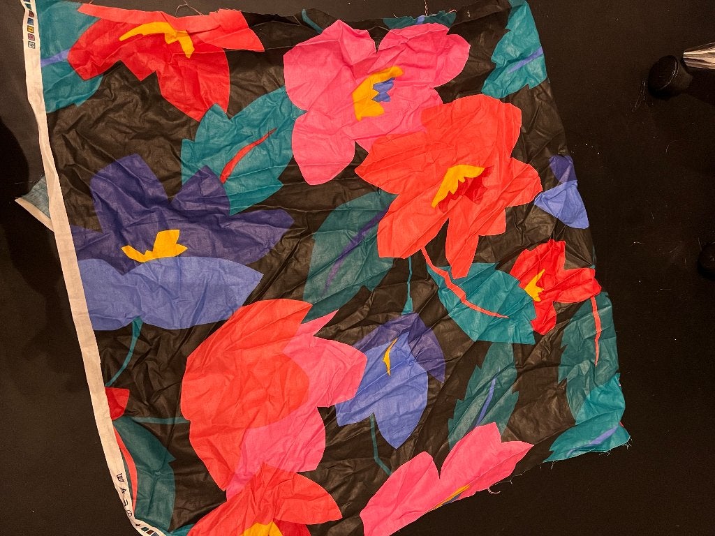 Vintage grafische stof coupon katoen lap zo goed als nieuw, Hobby en Vrije tijd, Stoffen en Lappen, Meerkleurig, 120 cm of meer