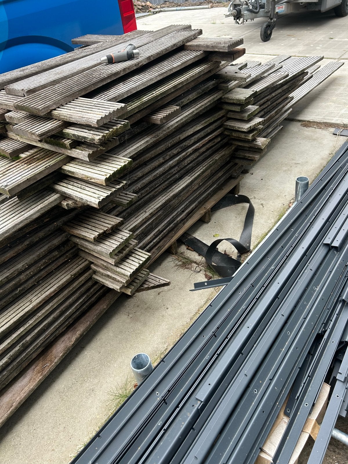 Partij hardhouten vlonderplanken, Ophalen, Gebruikt, Hout