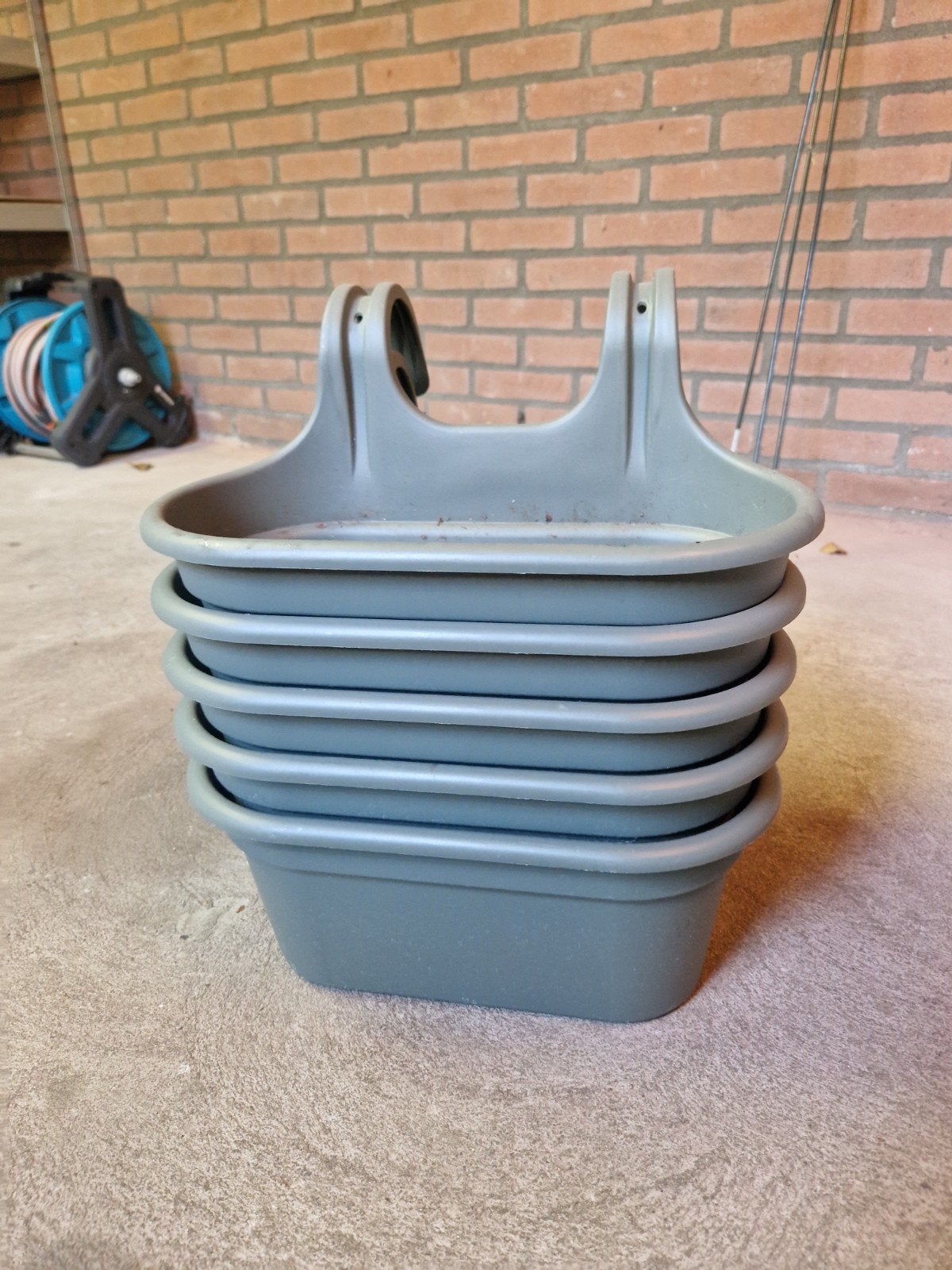 Set van 5 grijze balkon bloembakken, Tuin en Terras, Kunststof, Gebruikt, Minder dan 30 cm, Minder dan 60 cm