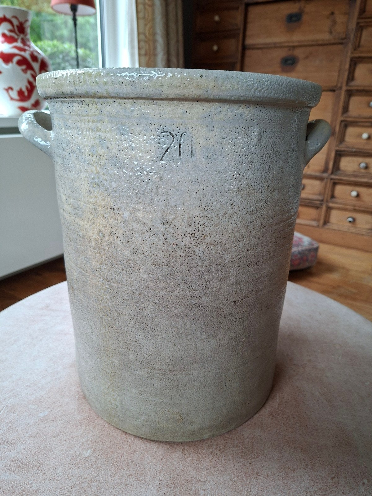 Brocante grote grijze grespot/inmaakpot, 20 liter., Ophalen