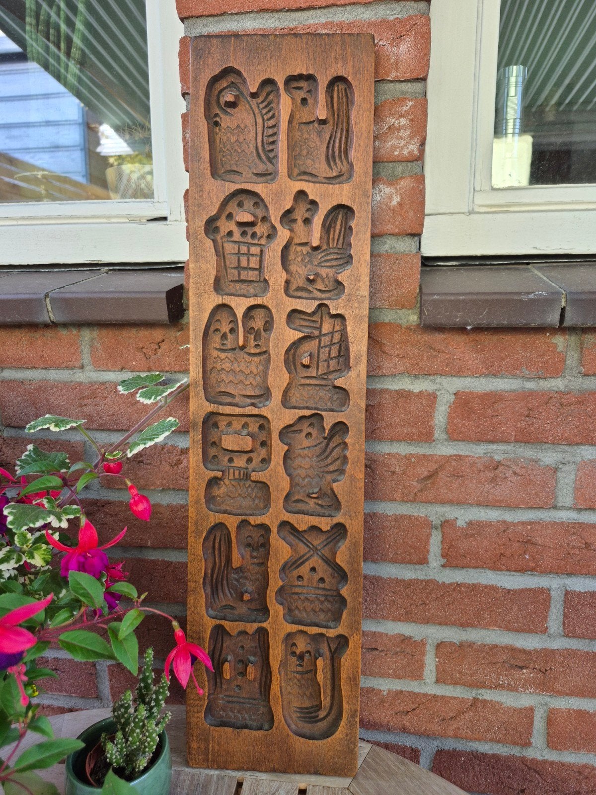 Vintage decoratieve houten speculaasplank koekplank., Ophalen of Verzenden