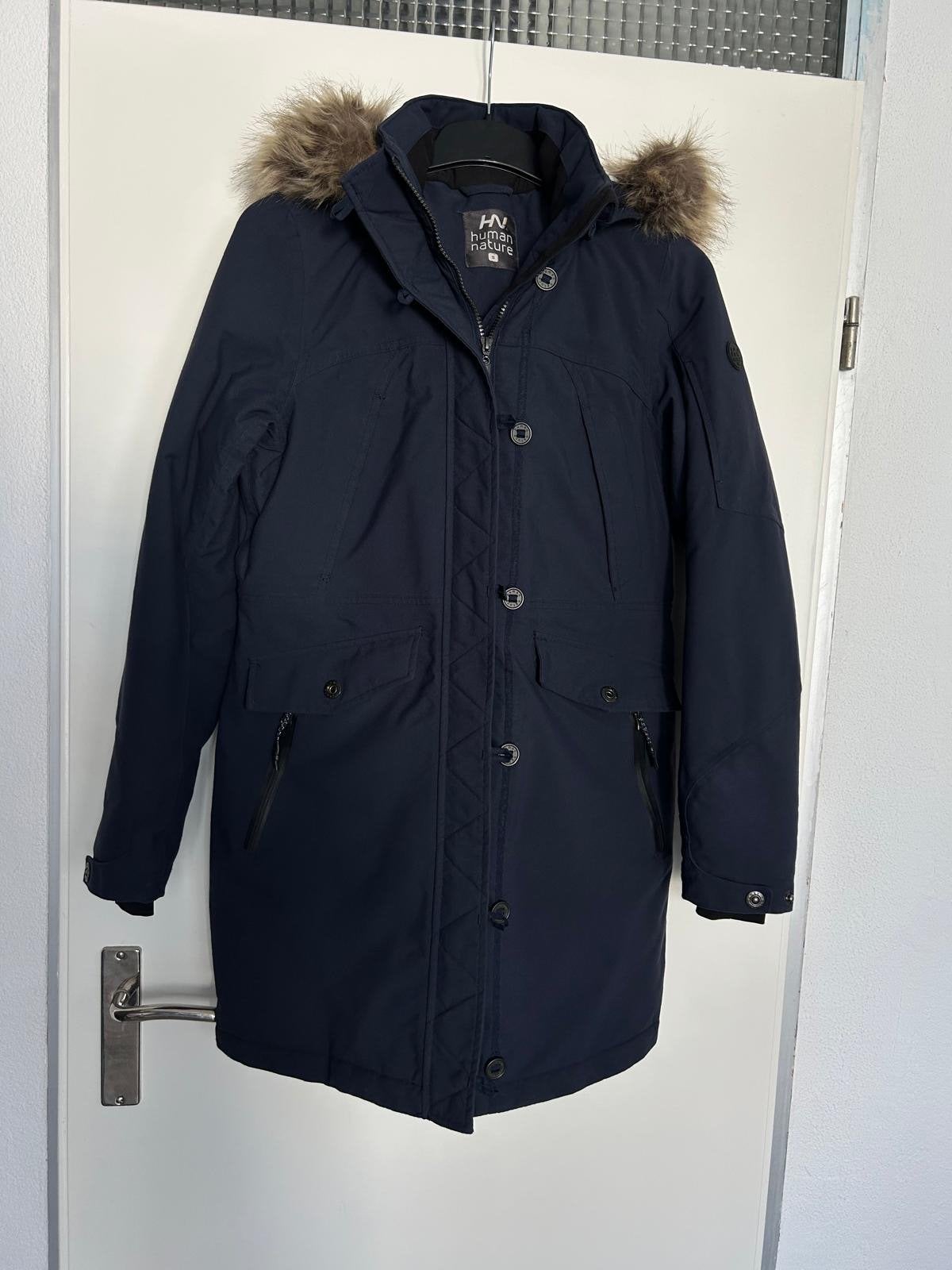 Human Nature Parka Jas - Donkerblauw met Bontkraag, Ophalen of Verzenden, Gedragen, Maat 36 (S), Blauw