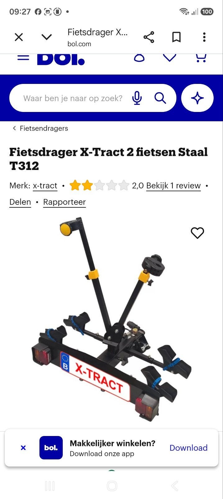 fietsendrager spinder, Auto diversen, Ophalen, 2 fietsen, Zo goed als nieuw, Trekhaakdrager