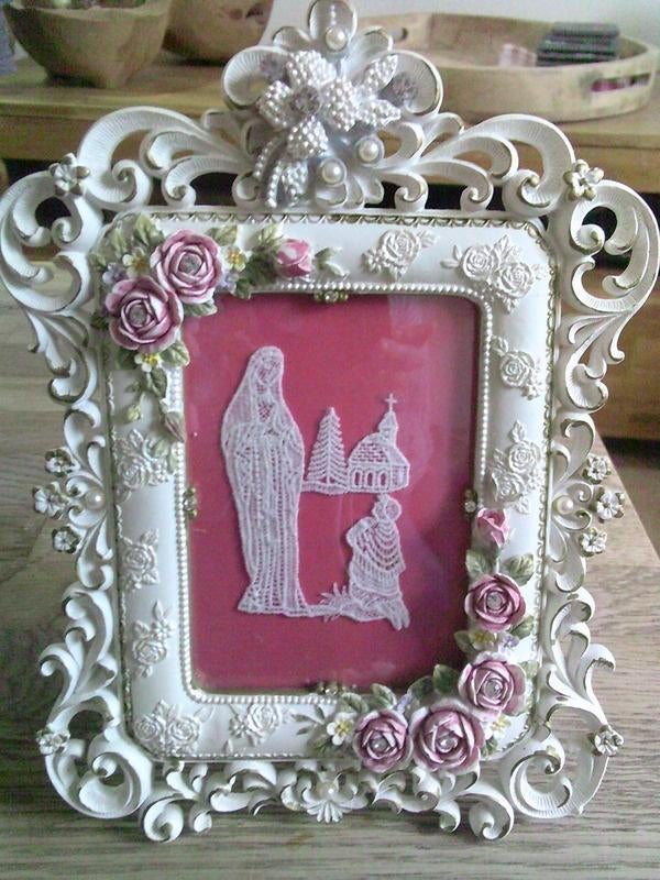 Brocante wit lijstje met bloemen cottage core style, Ophalen of Verzenden