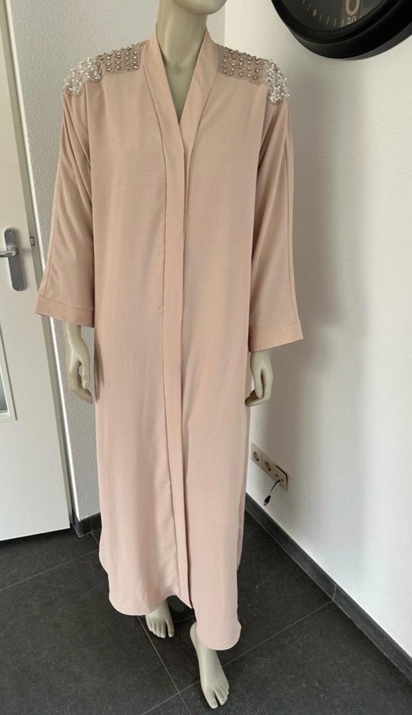 Elegante Abaya met Pailletten en Strass - Beige, Kleding | Dames, Jurken, Maat 38/40 (M), Beige, Nieuw, Ophalen of Verzenden