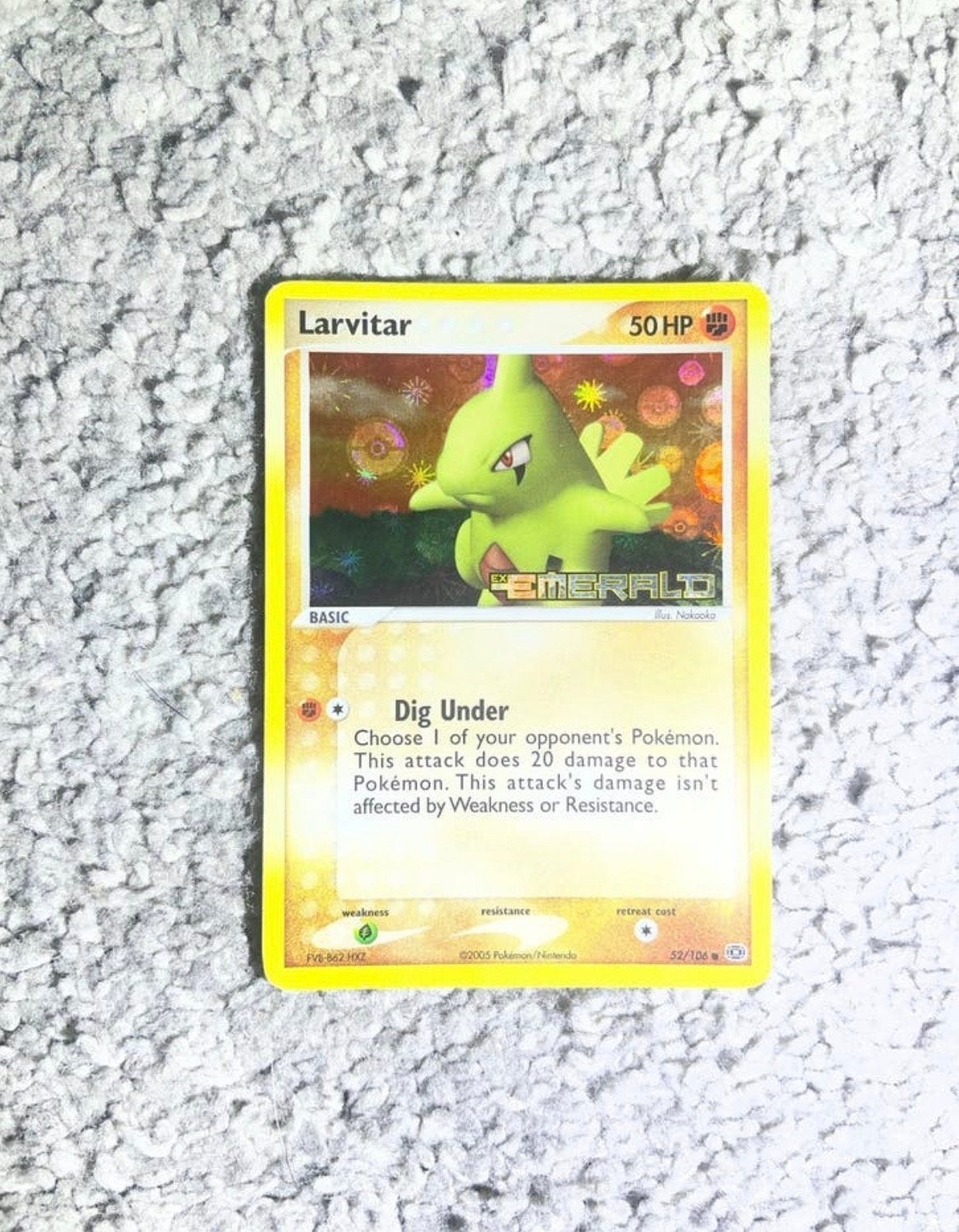Larvitar Pokémon Kaart Emerald Set, Ophalen of Verzenden, Gebruikt, Losse kaart, Foil