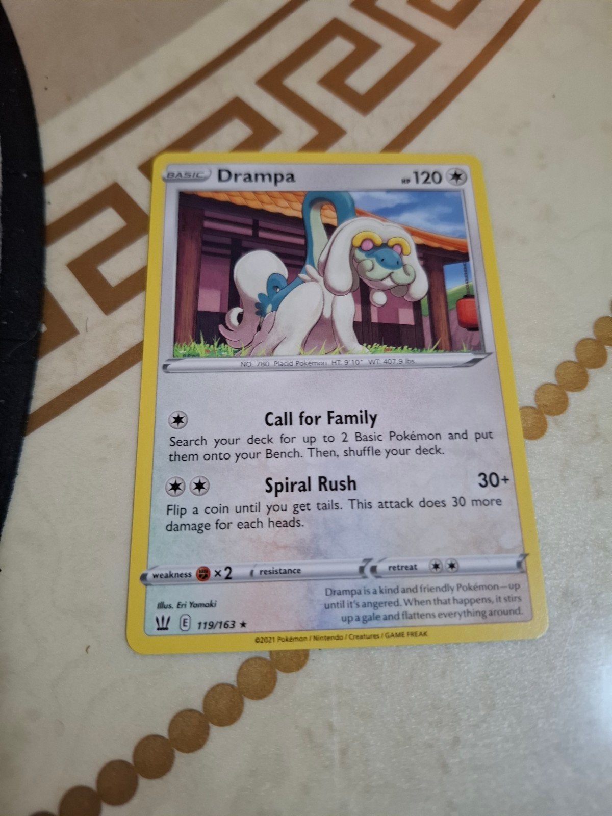 Drampa Pokémon Kaart 119/163 (Basic, 120 HP), Ophalen of Verzenden, Zo goed als nieuw, Losse kaart