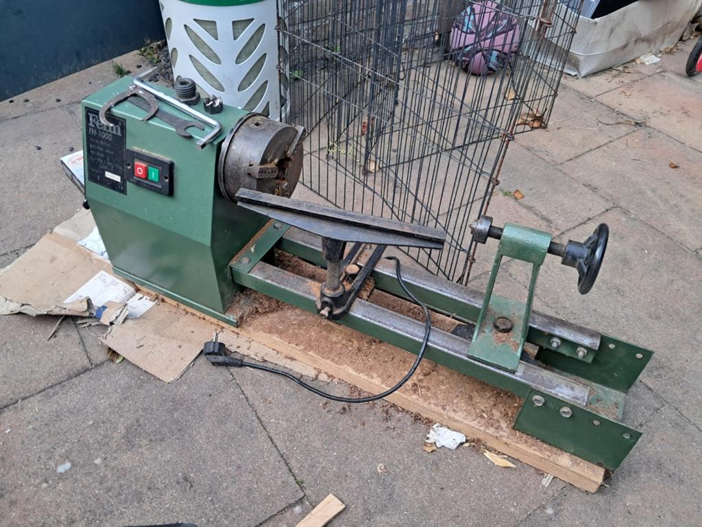 Ferm FH-1000 Houtdraaibank met klauwplaat en Beitelset, Doe-het-zelf en Verbouw, Draaibanken, Ophalen, Gebruikt, Houtdraaibank