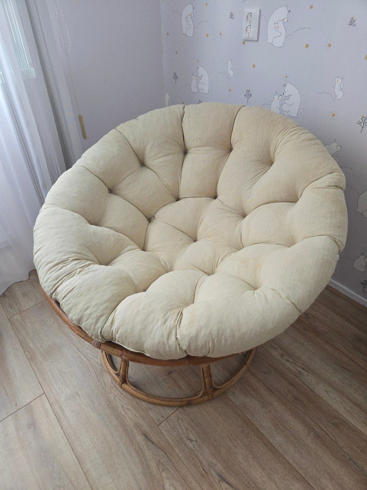 Papasan stoel van rotan met comfortabel kussen, Ophalen, Zo goed als nieuw, Riet of Rotan, Eén