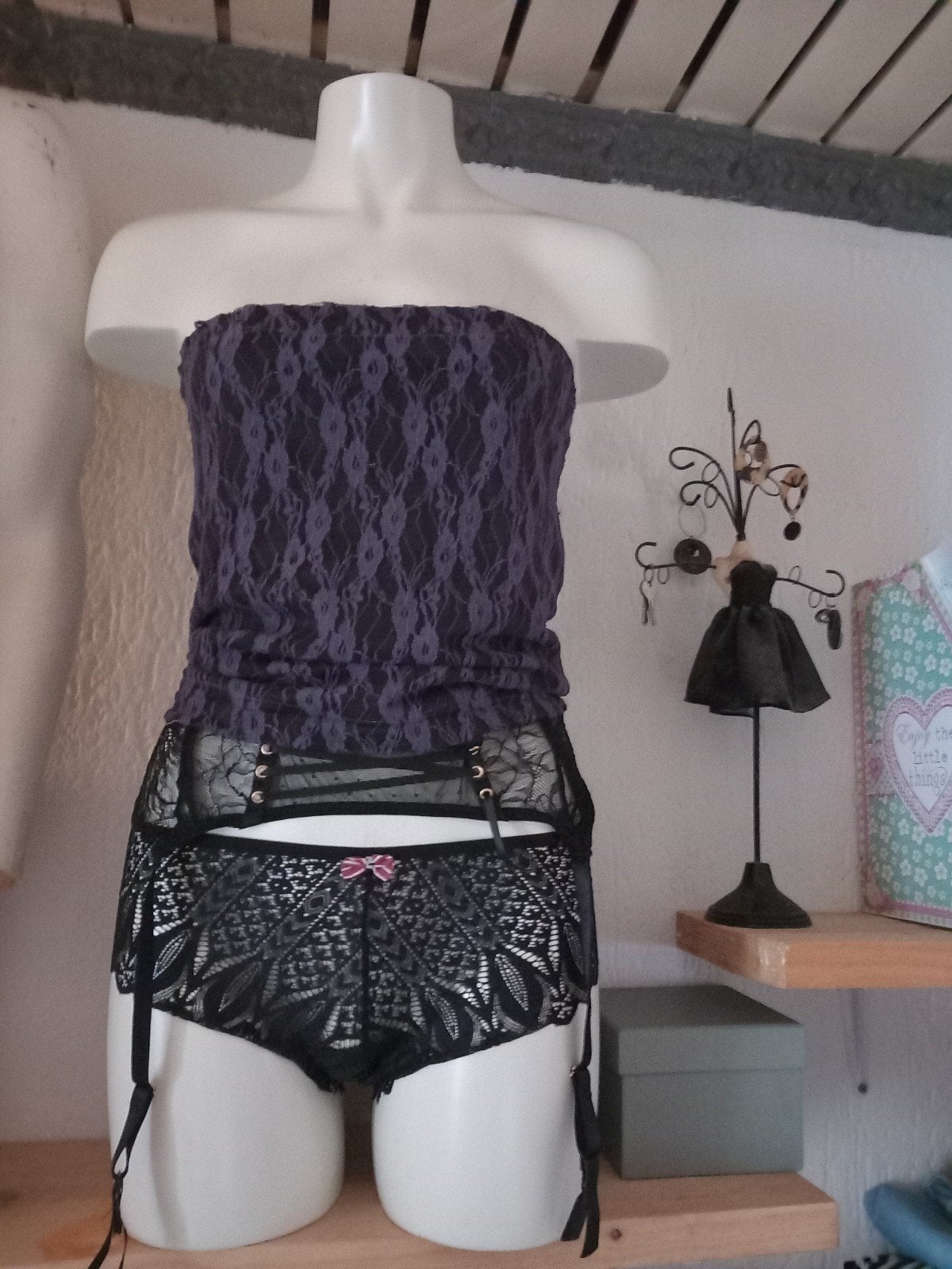 Lingerie setje: korset met kanten hipster, Ophalen of Verzenden, Zwart, Setje