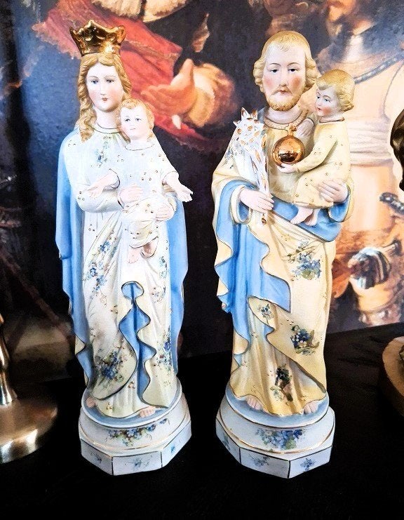 Maria met het kind Jezus en Sint-Jozef met het Christuskind., Ophalen of Verzenden